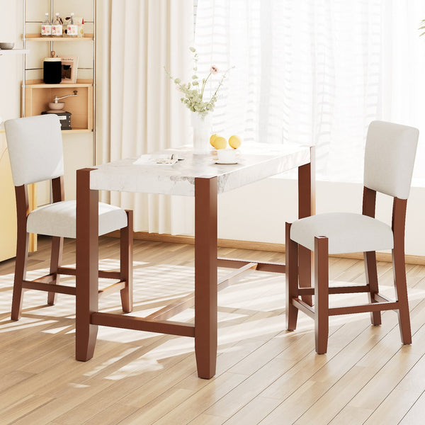 English Elm 3-Piece Faux Marble Counter Height Dining Set for 2 — Mid-Century Chairs, Rubberwood Legs, Easy-Clean Finish N752S001086A