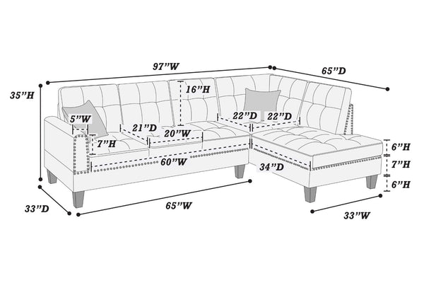 English Elm Modern Charcoal Sectional Sofa with Nailhead Trim Linen Upholstery and Accent Pillows B011S02192