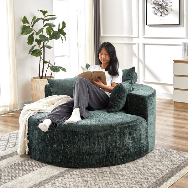 English Elm 55''L Chenille sponge single sofa sleeper chair — no assembly, ultra-soft chenille, plush backrest pillow comfort for living room relaxation Green W834P221025