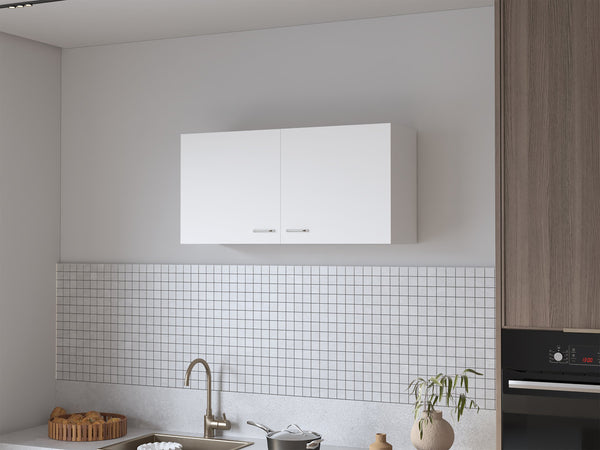 English Elm Oklahoma Melamine Wall Cabinet Two Doors 39.3" x19.3" x12.6" White — Spacious, Modern Kitchen Storage B128P225199