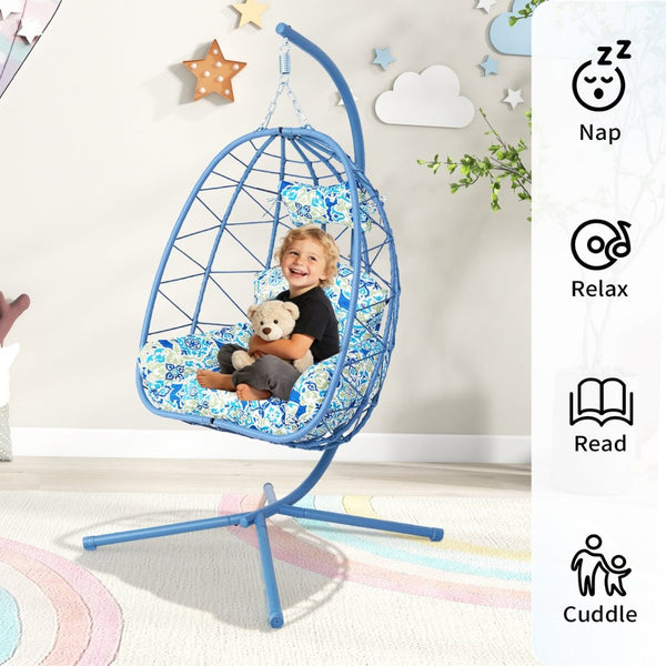 English Elm Hanging Egg Chair with Pe Wicker Stand Ergonomic Swing Seat for Patio or Bedroom T5880P497571