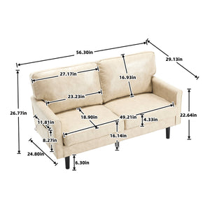 English Elm Loveseat Mid Century Modern Two-Seater Sofa with USB Type-C Charging, Removable Zipper Covers, Durable Wood Legs Camel W395P238822