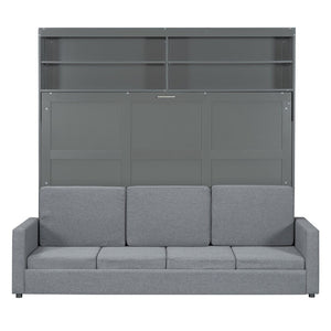 English Elm Queen Murphy Wall Bed with Linen Sofa for Studio and Small Space Living Gray LP000892AAE