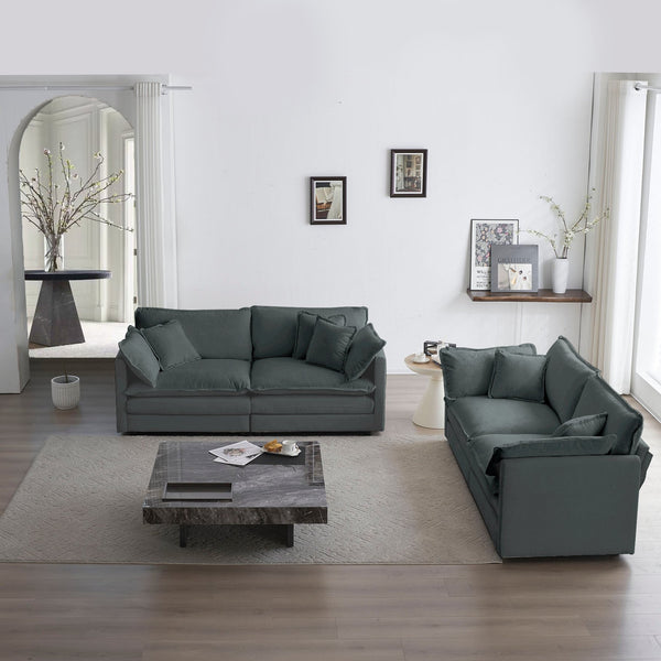 English Elm 2 Chenille 2-Piece Living Room Sofa Set — Gray Upholstered 2+2 Modular Loveseat Couch, Wood Frame Comfort W714S00987
