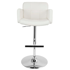 English Elm Stout Adjustable Swivel Barstool with White Faux Leather, Padded High Back, Chrome Base, 360° Comfort B202P222344