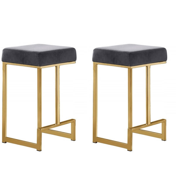 English Elm 25 in Backless Faux Leather Counter Stools with Brushed Gold Sled Base Set of 2 Grey+Gold B011P497736