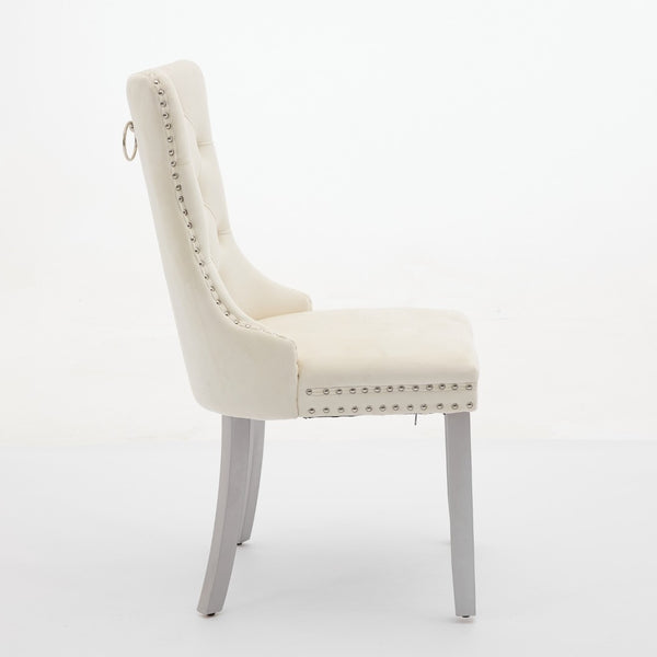 English Elm A&a Furniture Nikki Velvet Wingback Dining Chairs Tufted Nailhead Set of Two W1143P179489