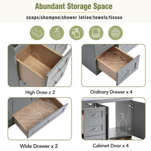 English Elm 72-inch Shaker Double Bathroom Vanity Gray Mdf with Resin Basins and Soft Close Storage N729P000030E