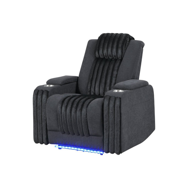 English Elm Duran Power Recliner with Led Lighting Usb Charging and Adjustable Headrest Support Black B201P412675