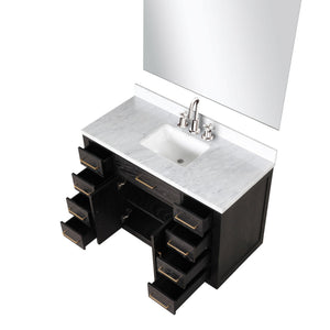 English Elm Black Oak Single Bath Vanity Set With Carrara Marble Top, Chrome Faucet & Frameless Mirror, 48" W B2731S02211