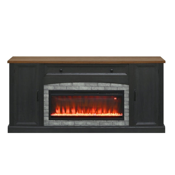 English Elm On-trend Farmhouse Electric Fireplace Console Walnut Veneer Media Cabinet for Living Room Black N721S000069B