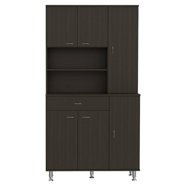 English Elm Kitchen Pantry Cabinet with Six Doors, Ten Shelves & Large Drawer for Maximum Organized Storage Black 31 L x 16 W x 5 H B097S00087