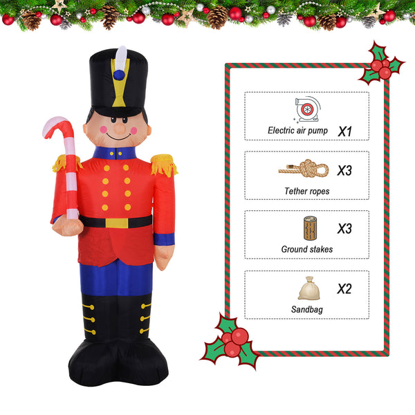 English Elm Homcom 6' Inflatable Nutcracker Soldier With Candy Cane – Festive Yard Decoration With Led Lights W2225P229342