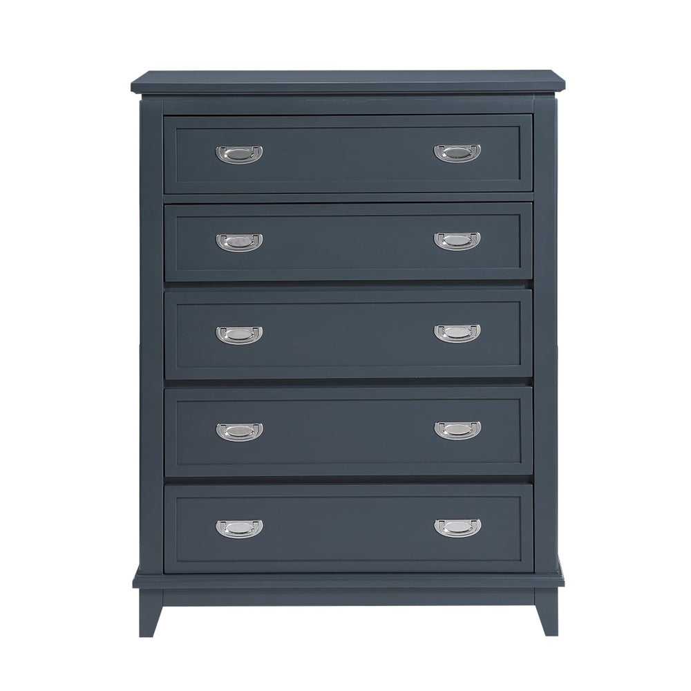 English Elm Navy Solid Wood Five Drawer Vertical Chest Polished Hardware Modern Bedroom Storage B011P462896