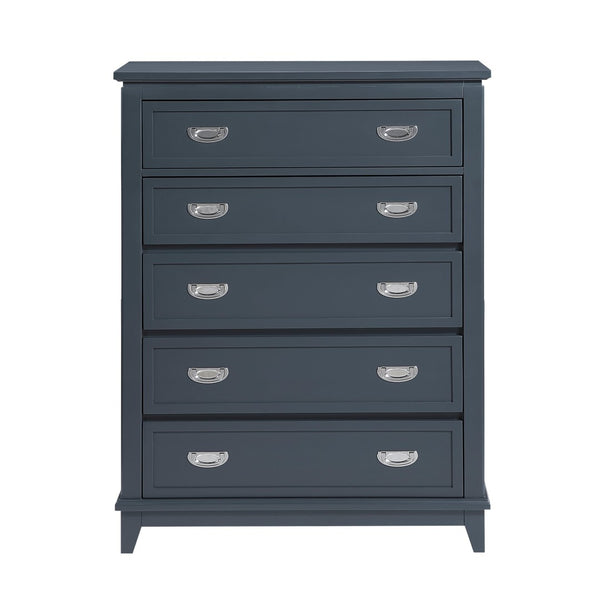 English Elm Navy Solid Wood Five Drawer Vertical Chest Polished Hardware Modern Bedroom Storage B011P462896