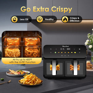 English Elm 10qt Dual Basket Air Fryer with Synccook 1700w Digital Touchscreen Serves Six W1002P481325