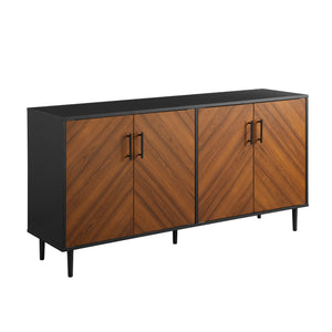 English Elm Walker Edison - Mid-Century Bookmatch Door Buffet with Metal Legs, Two-Tone Retro Design, TV Console & Storage Display Walnut 63 L x 19 W x 7 H B185P169344