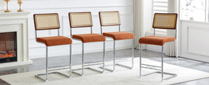 English Elm Natural Rattan Backrest Counter Stools Set of 4 with Chrome Legs and Pu Leather Seats W2920S00107
