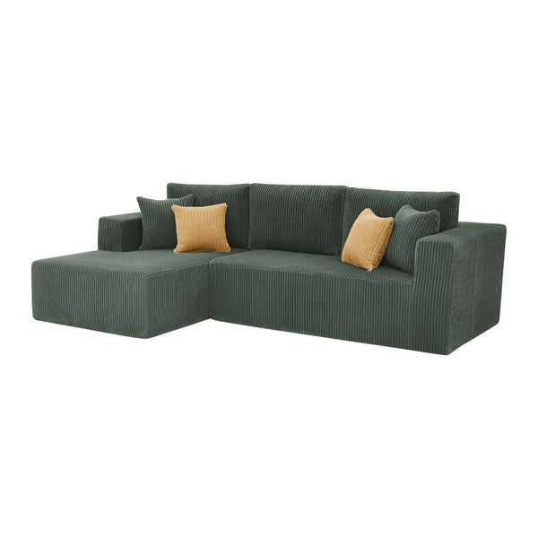 English Elm Full Corduroy Sectional Sofa with Foam Cushions No Assembly Cozy Living Room Seating B2748S00049