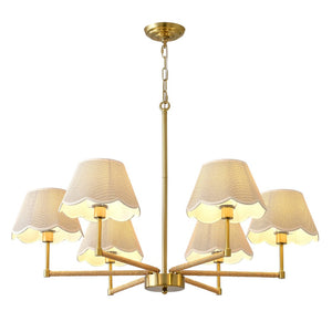 English Elm 8-light Gold Rope Wrapped Fabric Shade Chandelier for Dining and Living Rooms W5008P391565