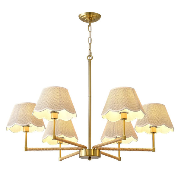 English Elm 8-light Gold Rope Wrapped Fabric Shade Chandelier for Dining and Living Rooms W5008P391565