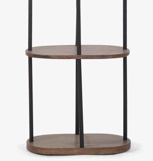 English Elm Floor Lamp Gold with Four-Tier Mango Wood Shelves, Vintage-Inspired Lighting & Space-Saving Storage B346P369781