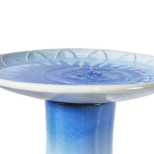 English Elm 17'' Hand-Glazed Ceramic Bird Bath Pedestal with Swirl Pattern, Durable Lightweight Outdoor Sculpture Blue Gray W3273P322557