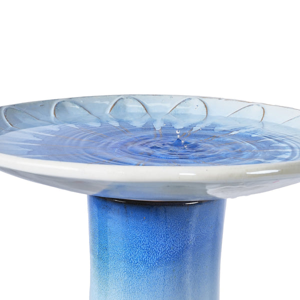 English Elm 17'' Hand-Glazed Ceramic Bird Bath Pedestal with Swirl Pattern, Durable Lightweight Outdoor Sculpture Blue Gray W3273P322557