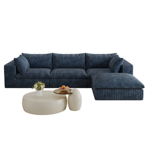 English Elm 118.2" Modular Cloud Sofa Corduroy Upholstered Deep Seat Lounge for Living Room Blue W2824S00153