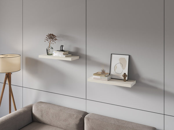 English Elm Fm Furniture Iva Contemporary Floating Shelves - Modern White Oak Melamine, Space-Saving Design X2 B128P361100-GIGA