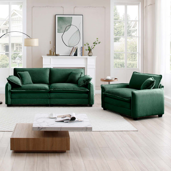 English Elm Modern Two-Piece Sofa Set In Plush Green Corduroy, Perfect For Small Apartments And Cozy Spaces W714S00729