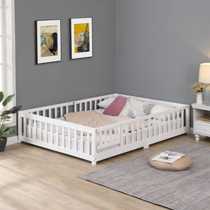 English Elm Twin Pine Wood Floor Bed with Safety Guardrails and Door for Kids Bedroom W495123240