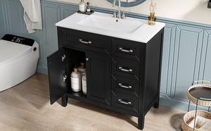 English Elm 36" Modern Bathroom Vanity With Sink Combo, Sleek Black Cabinet, Durable Storage & Stylish Design N725P246491B