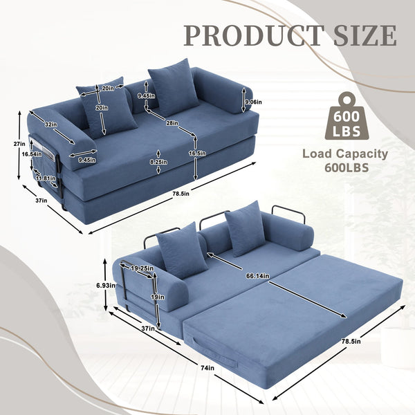 English Elm UNITED modular foldable sofa with metal frame, corduroy upholstery, side pocket & quick assembly convenience Navy W1568P375644