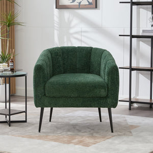 English Elm 29.9'' Modern Upholstered Chenille Vanity Barrel Accent Chair with Channel Tufting and Metal Legs, Cozy Foam Seat for Living Room, Bedroom, Office — Stylish Compact Lounge Seat Green W3118P328899