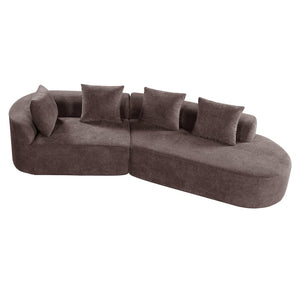 English Elm 116" Curved Sectional Sofa Pearl Fabric Chaise Frameless Sponge Contemporary Living Room Brown N767P388359B