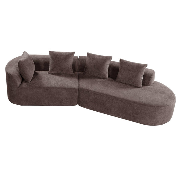 English Elm 116" Curved Sectional Sofa Pearl Fabric Chaise Frameless Sponge Contemporary Living Room Brown N767P388359B