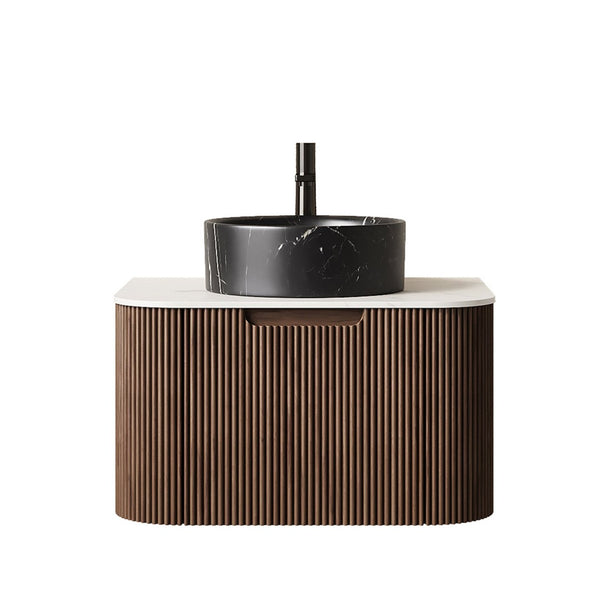 English Elm Dina Floating Bathroom Vanity with Sintered Stone Top and Crystal Glass Basin Black,Carrara White,Walnut W2615S00710