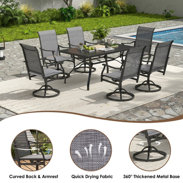 English Elm Outdoor Swivel Patio Dining Chairs Textilene Woven Set for Backyard Entertaining T3623P433695