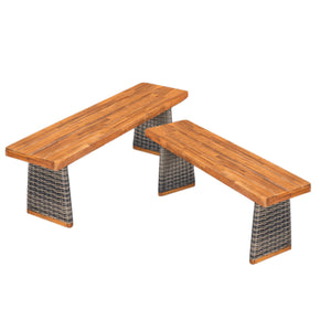 English Elm Christopher Knight Home® - Outdoor Acacia Wood Benches Set Of 2 – Elegant Teak Finish With Grey Wicker For Stylish Seating N773P286715G
