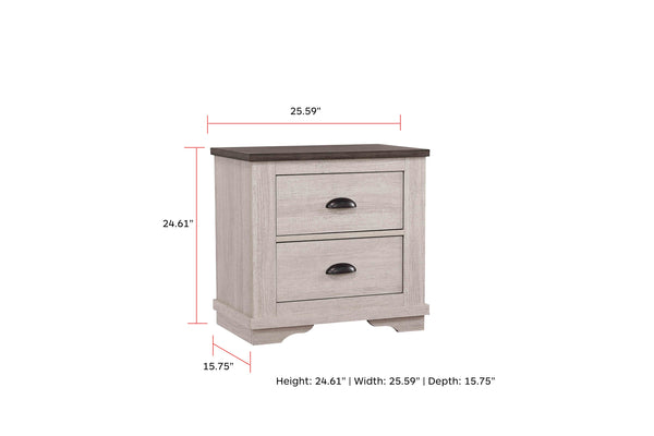 English Elm 1pc Modern Faux Marble Top Nightstand with Two Drawers, Sleek Contrast Finish, Compact Bedroom Storage Off White+Gray 28.54 L x 18.7 W x 28.07 H B2741P335230