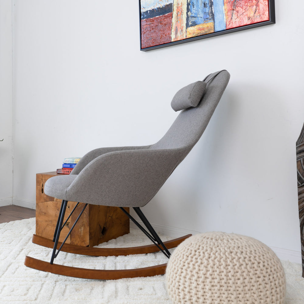 English Elm Ashcroft Furniture - Chloe Mid Century Modern Rocker Chair - Linen Upholstery, Solid Wood Frame, Cozy Nursery & Livingroom Seat B183P231205