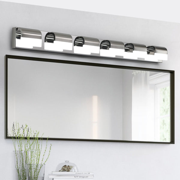 English Elm Modern 6-Light LED Bathroom Vanity Light Chrome Stainless Steel Acrylic 48" Dimmable 6000K Brightness W1340P206824