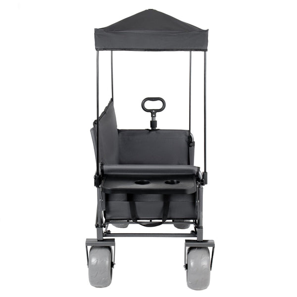 English Elm 3-in-1 Collapsible Wagon with Canopy Bench Tabletop and All-terrain Wheels for Camping Gray W2932P417652