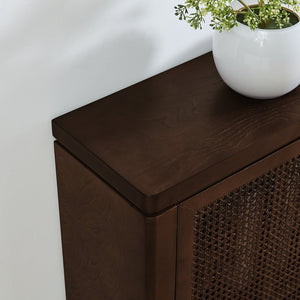 English Elm 39.4" Mid Century Modern Rattan Sideboard Buffet Cabinet with Pop-Up Doors, Charging Holes, Stylish Storage Walnut W1801P362142