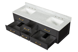 English Elm Black Double Bath Vanity 72" W X 22" D With Elegant Carrara Marble Top For A Modern Bathroom Upgrade B2731P258058