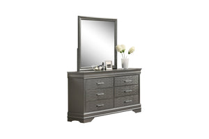 English Elm Modern Six Drawer Dresser with Curved Frame Birch Veneer Gray Finish Bedroom Storage B011P448758