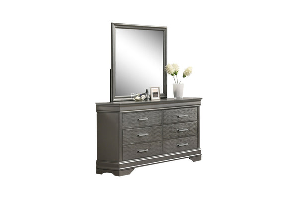 English Elm Modern Six Drawer Dresser with Curved Frame Birch Veneer Gray Finish Bedroom Storage B011P448758