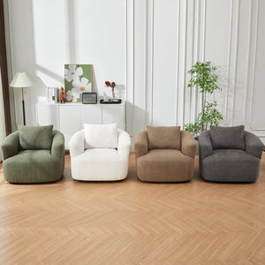 English Elm 360° Swivel Chair with Boucle Upholstery, Deep Pocket-Spring Seat, Ergonomic Curved Arms & Minimalist Design for Living Room Comfort Beige N719P288552A