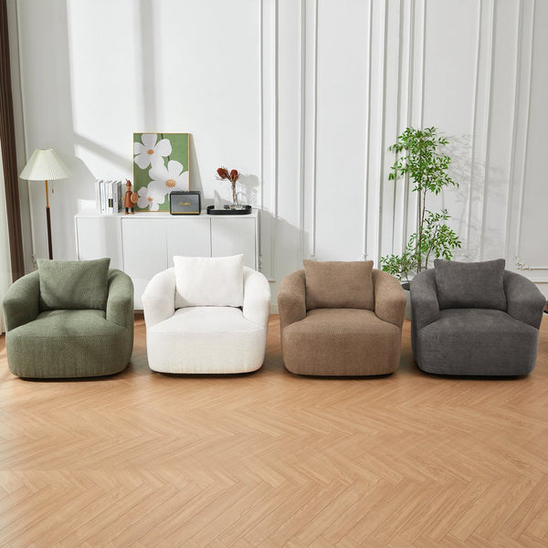 English Elm 360° Swivel Chair with Boucle Upholstery, Deep Pocket-Spring Seat, Ergonomic Curved Arms & Minimalist Design for Living Room Comfort Beige N719P288552A
